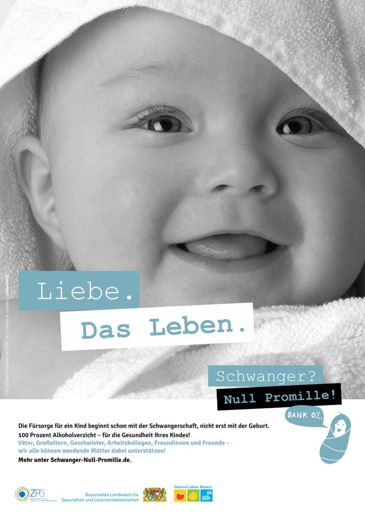 Poster mit dem Bild von einem Baby, dazu der Spruch "Liebe. Das Leben."